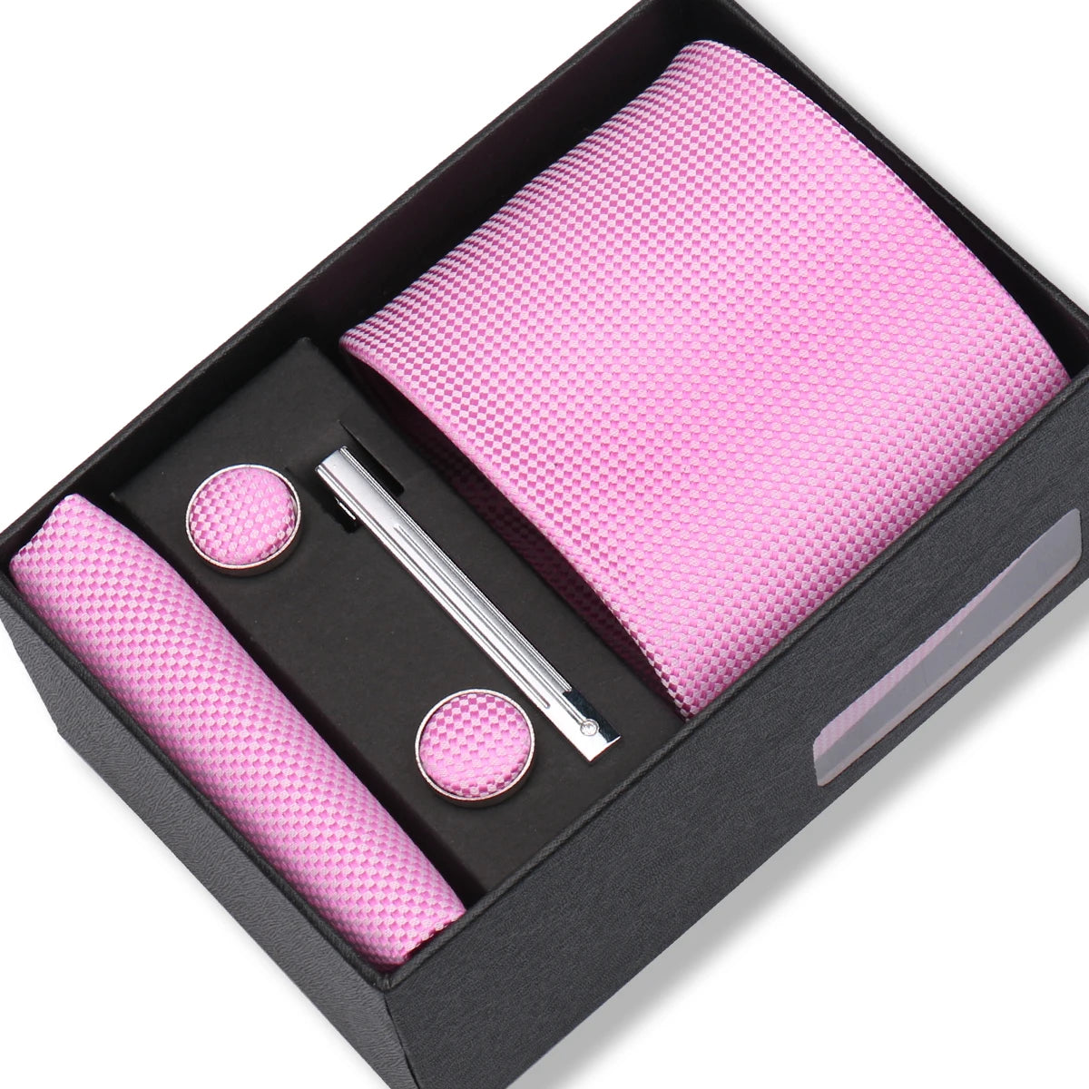 Slipsset herr 8 cm – jacquard slips, näsduk, manschettknappar & slipsnål