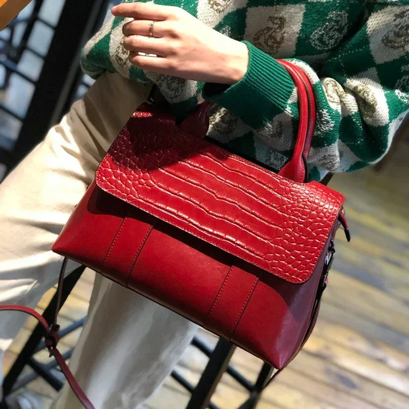 Crossbody-väska dam i äkta läder – stor & retro