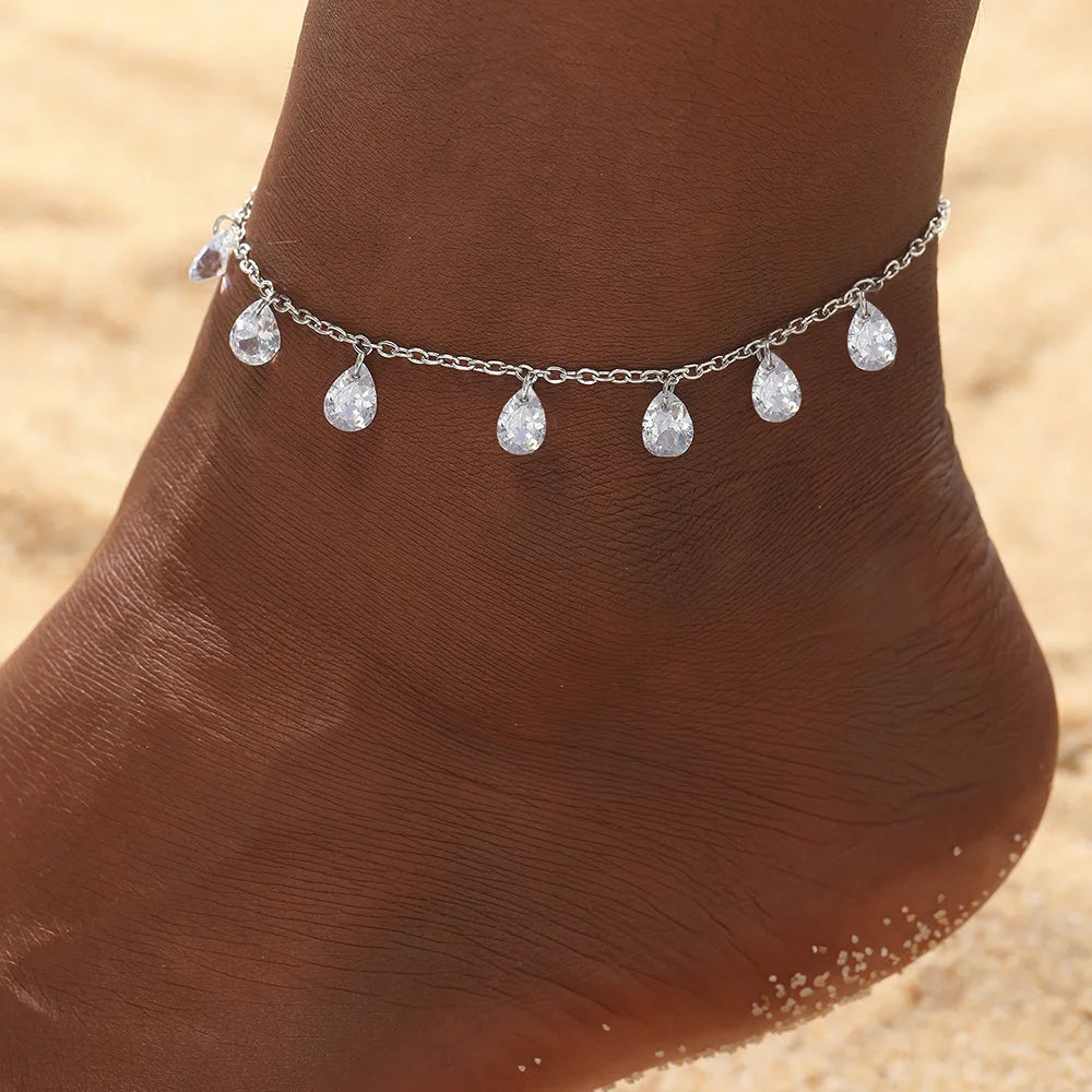 Fotlänk i 14K guldpläterat rostfritt stål med zirkonia