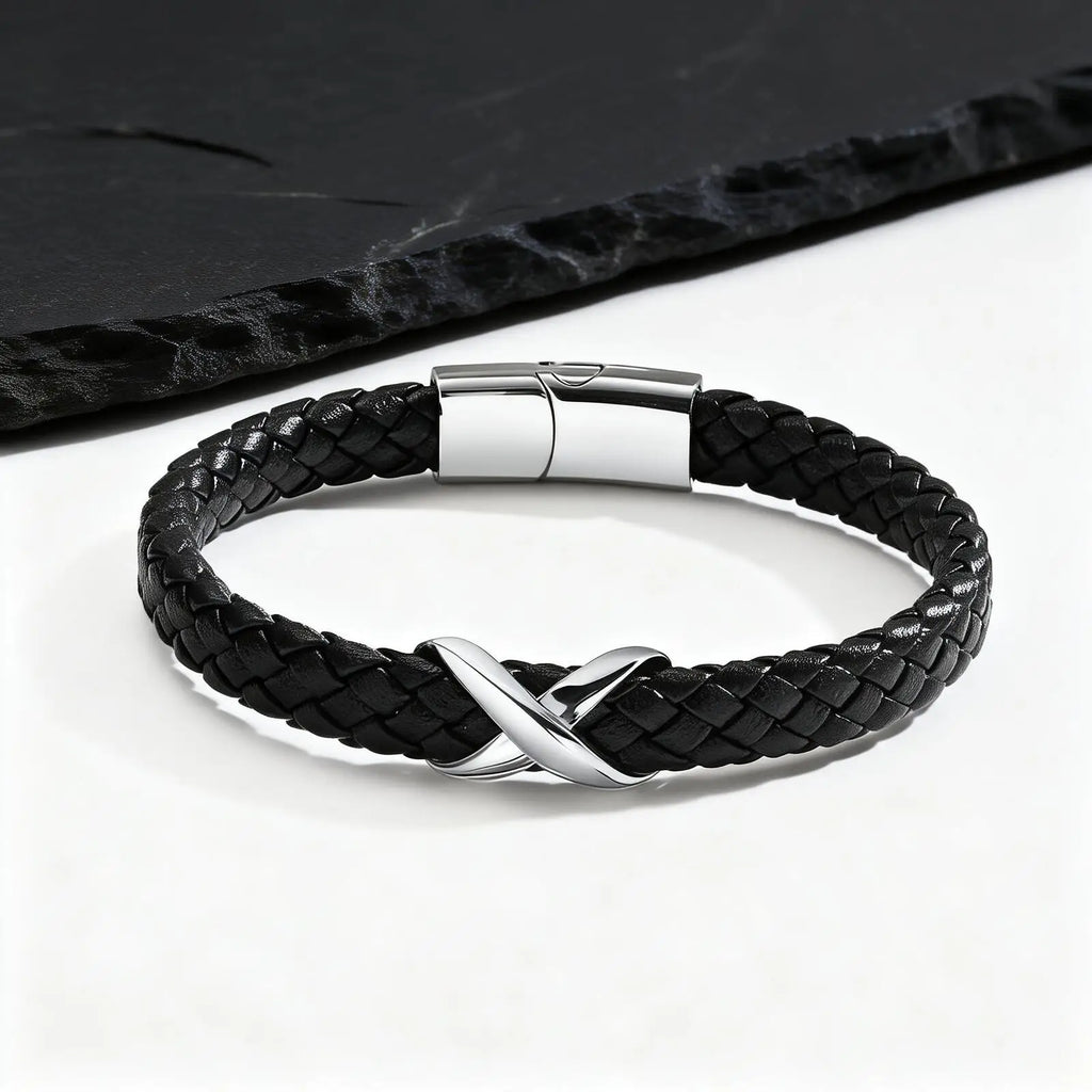 Infinity läderarmband herr – svart & rostfritt stål