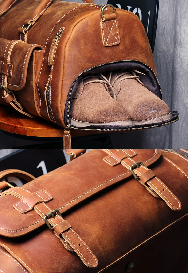 Weekendbag i äkta läder herr – vintage duffel