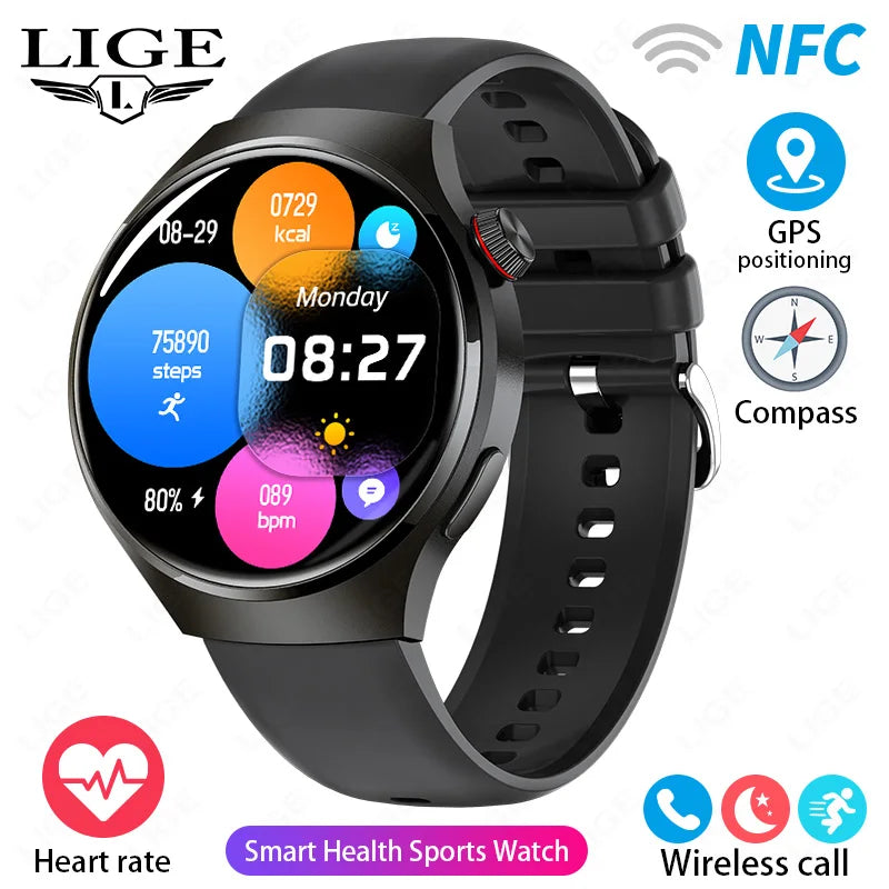 LIGE Smartwatch 360×360 – Bluetooth-samtal & hälsomätning