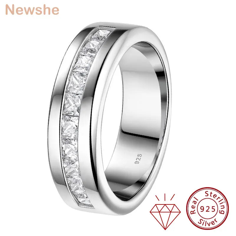 NEWSHE herrring i 925 silver med prinsesslipad moissanit