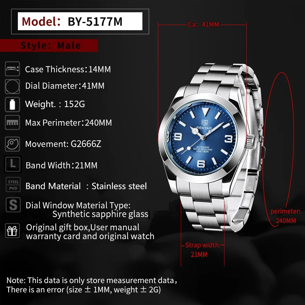 Automatisk herrklocka 41mm – klassisk design & 50m vattentät