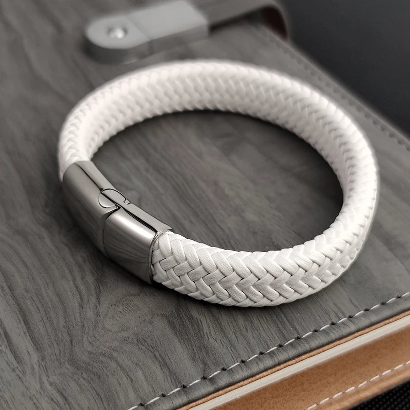 Läderarmband herr rostfritt stål flätad present till honom