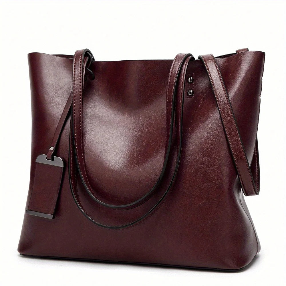 Tote bag dam i retro PU-läder – arbetsväska med laptopfack