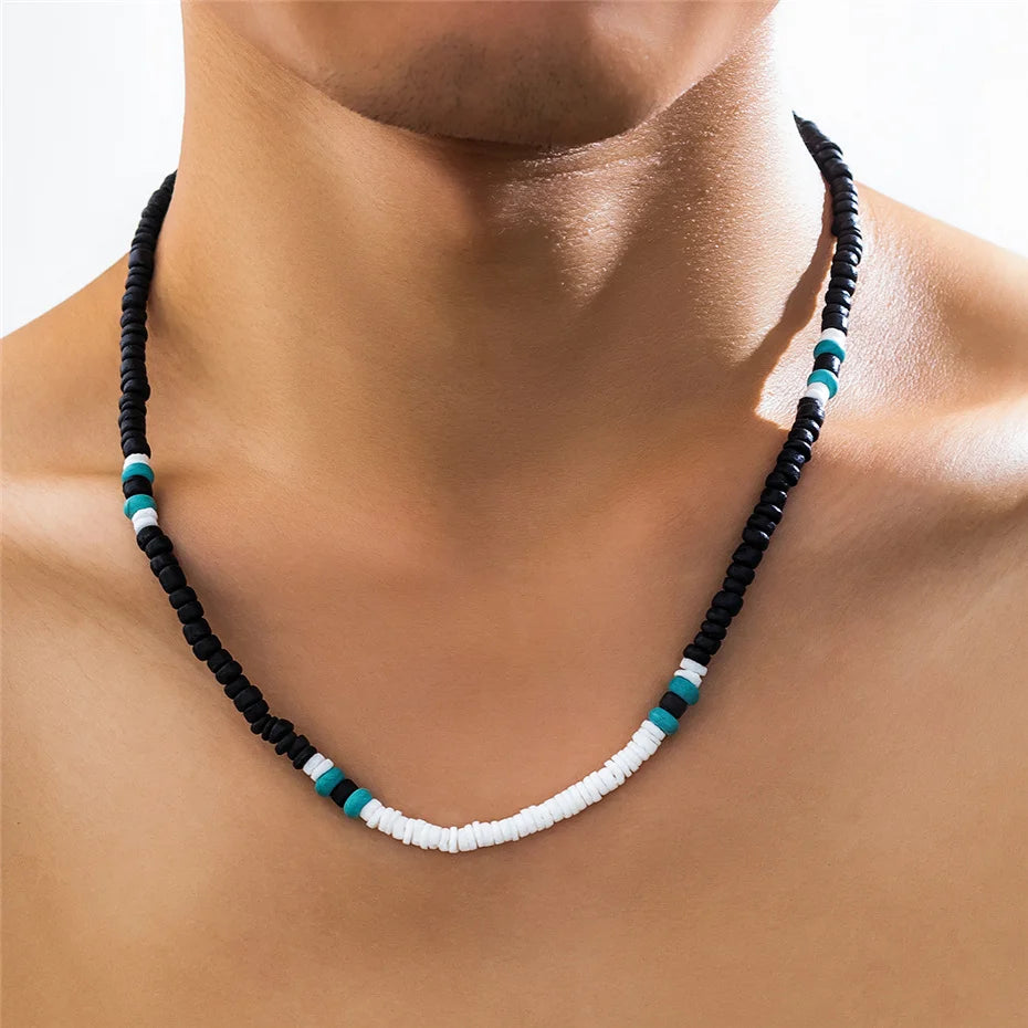 Träpärlshalsband herr – boho surfer stil