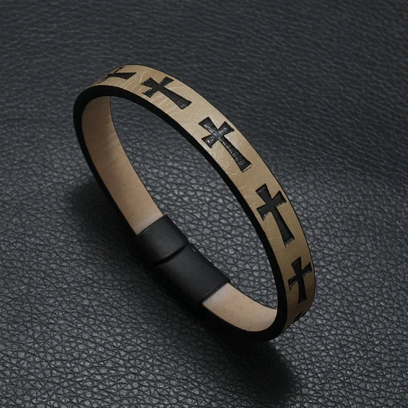 Läderarmband kors – retro armband med magnetlås