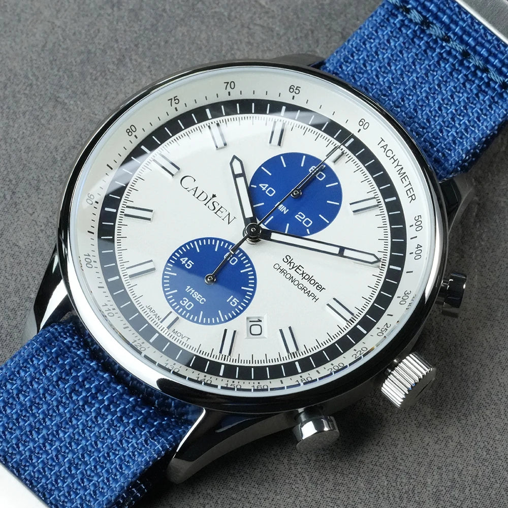 CADISEN 7066 kronograf herrklocka – Miyota 0S11 quartz, canvasarmband, 5ATM