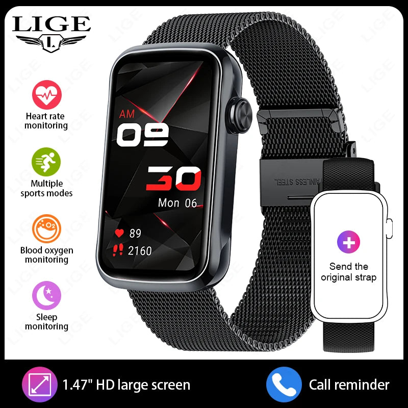 LIGE Smartwatch 1.47” – Pulsmätning & Bluetooth-samtal