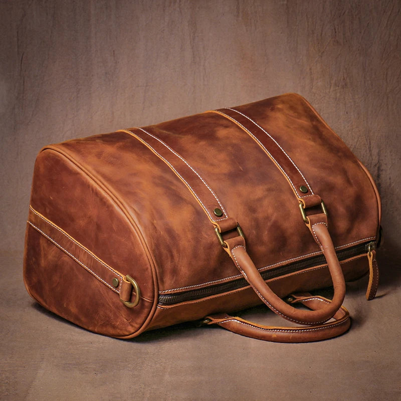 Weekendbag läder – retro resväska i äkta läder