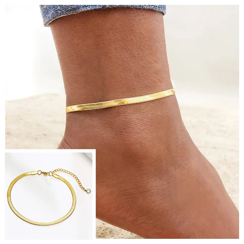 Fotlänk dam snake chain – rostfritt stål
