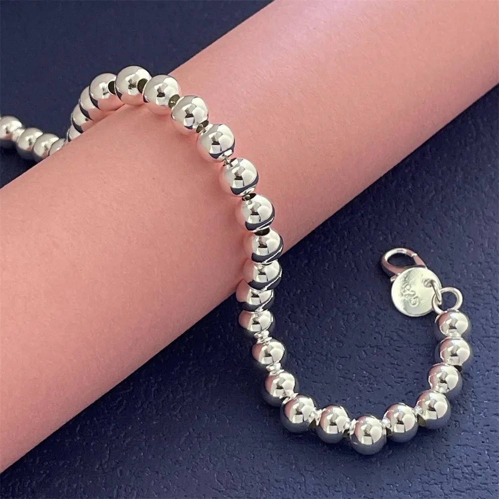 Silverarmband dam – 925 sterlingsilver med runda pärlor 6 mm