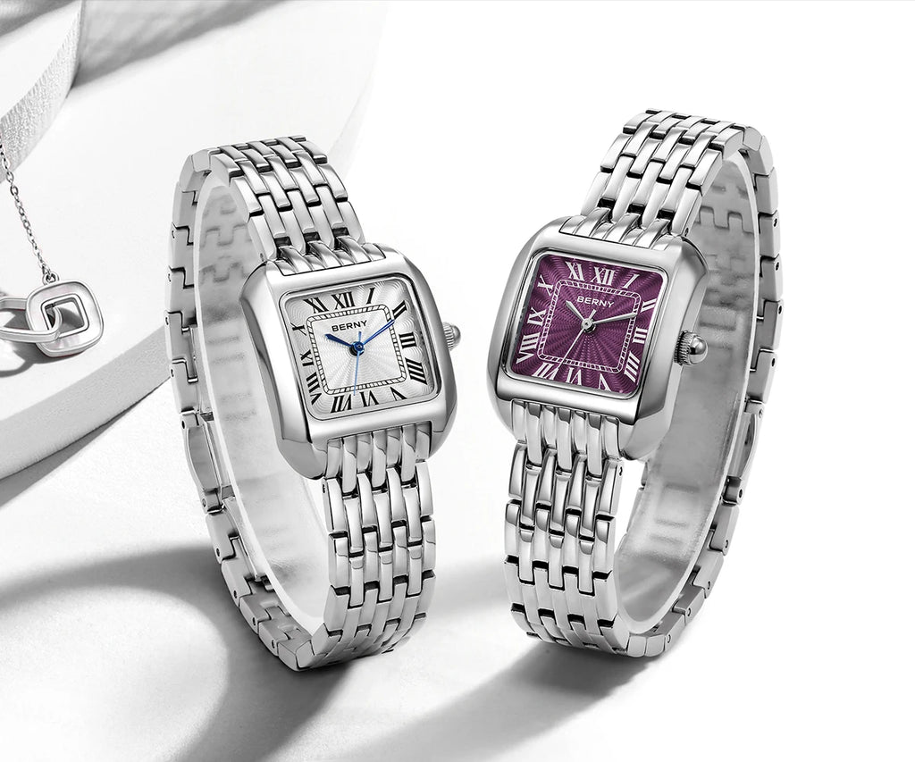 BERNY fyrkantig damklocka i rostfritt stål – elegant quartz