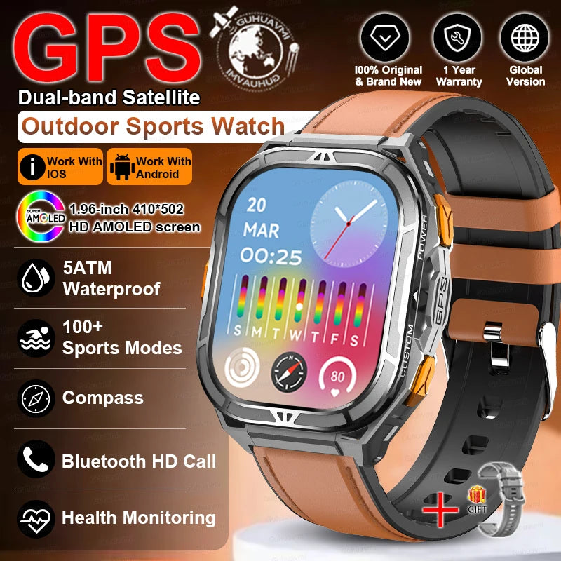 Militär Smartwatch GPS – 1.96” AMOLED & 10ATM vattentät