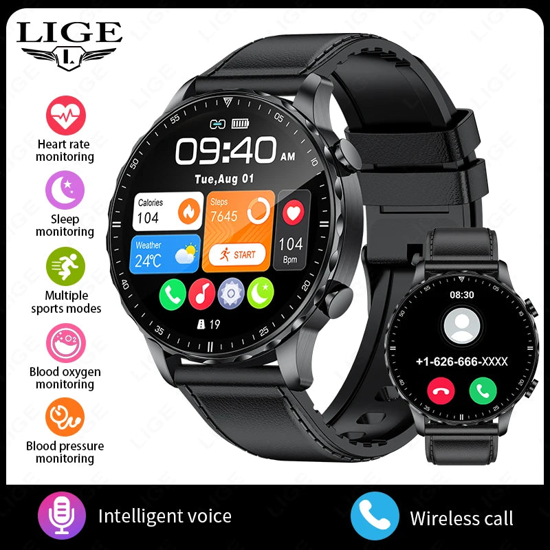 LIGE BW0664 smartwatch med Bluetooth-samtal och pulsmätning
