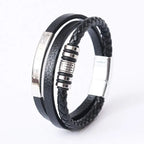 Flätat läderarmband för män – Multilagerdesign med stål, 21 cm