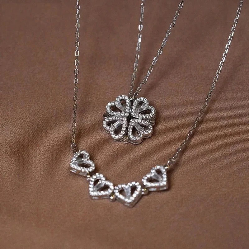 Hjärta och lyckoklöver halsband med öppningsbart hänge och zirkoner