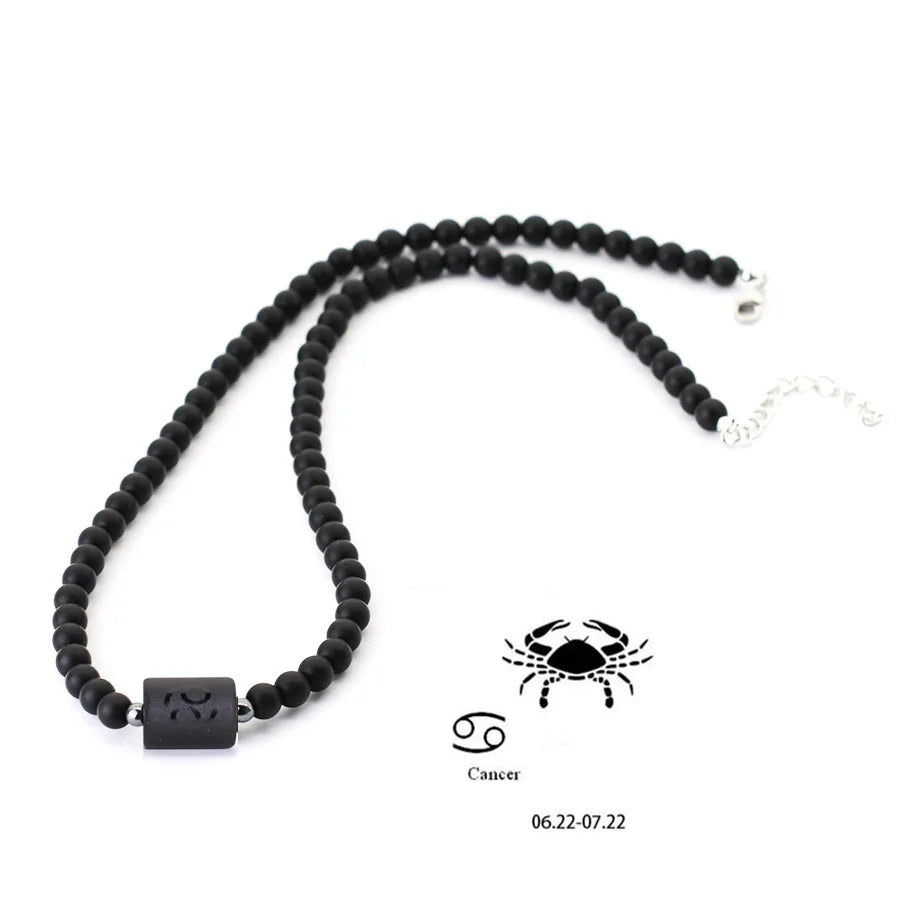 Stenpärlhalsband herr – svart onyx & stjärntecken