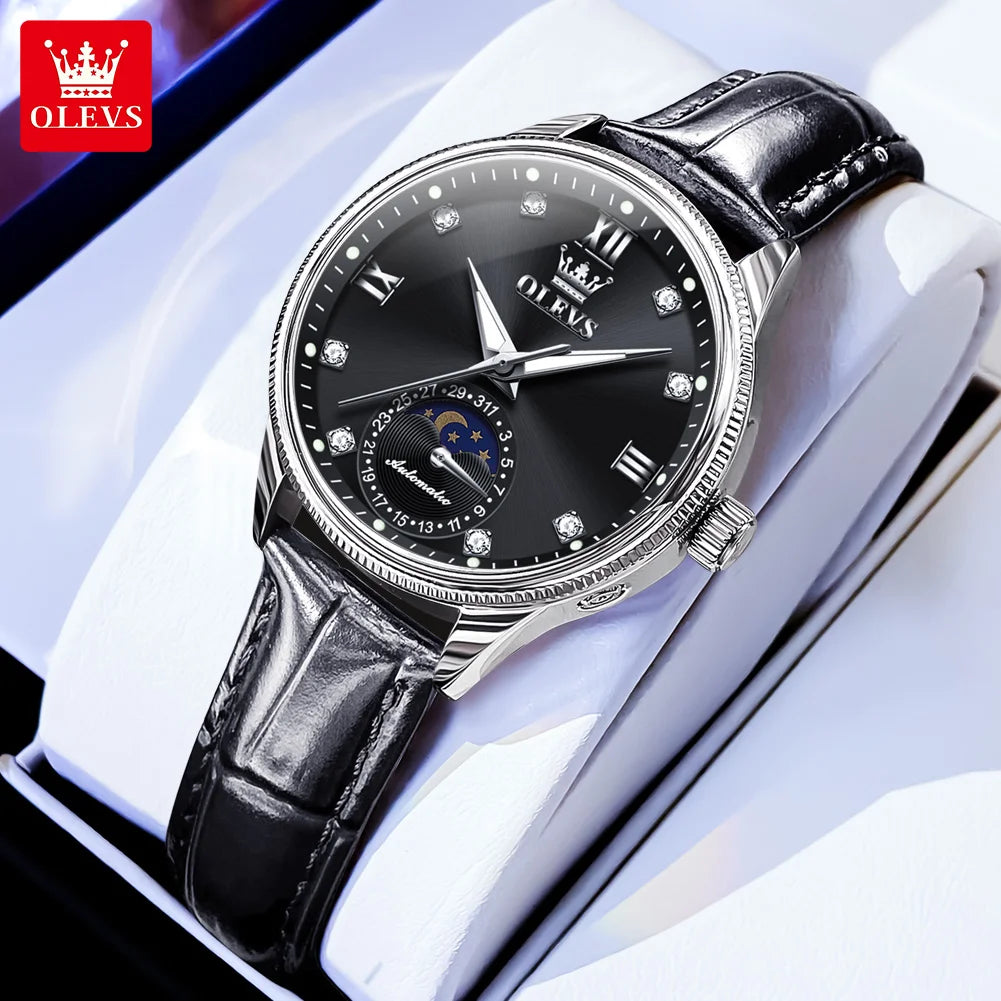 OLEVS 7039 Damklocka med månfas – automatisk mekanisk klocka i elegant design
