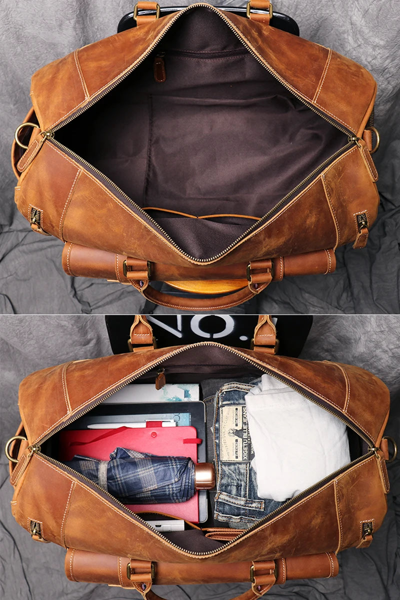Weekendbag i äkta läder herr – vintage duffel