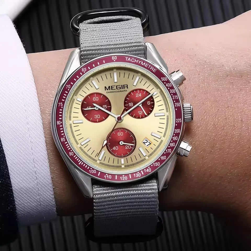 Herrklocka MEGIR svart – sport canvas kronograf