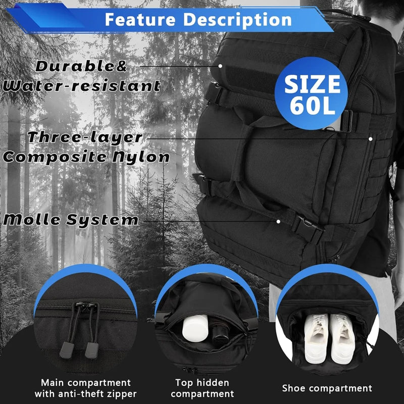 Militär duffelbag / weekendbag 80L – 3-i-1 multifunktion