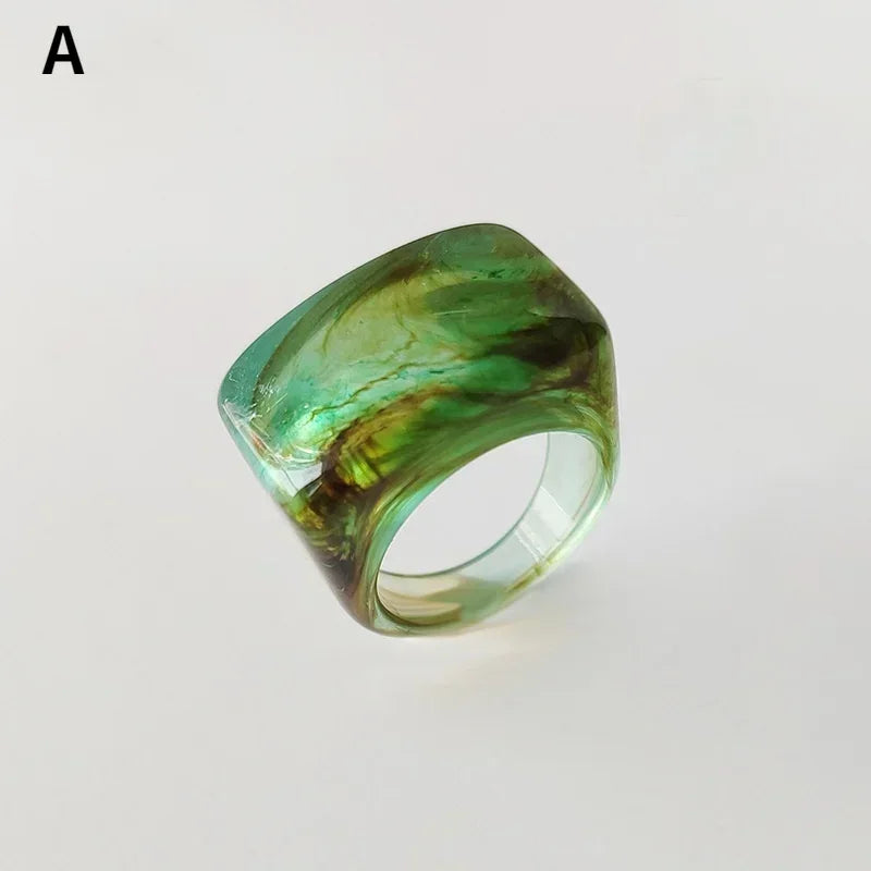 Vintage ring i resin & akryl – Geometrisk fyrkantig design för dam & herr