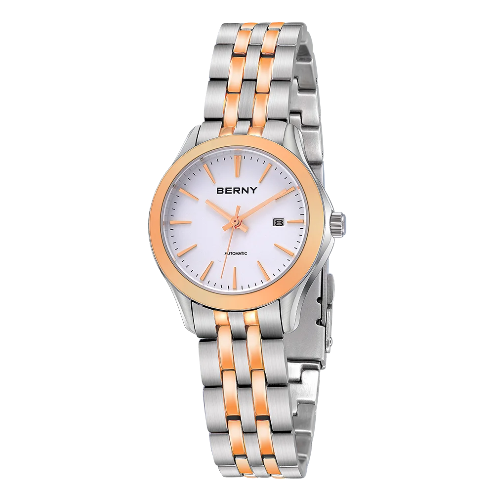 BERNY Automatisk damklocka i stål  – Safirglas