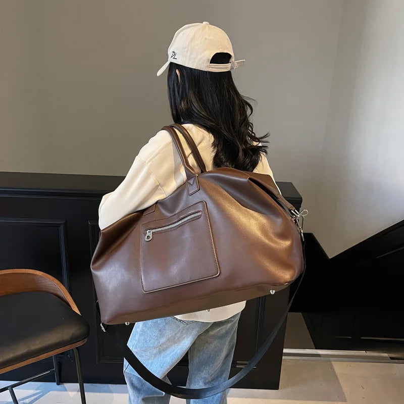 Dam weekendbag i PU-läder med stor kapacitet