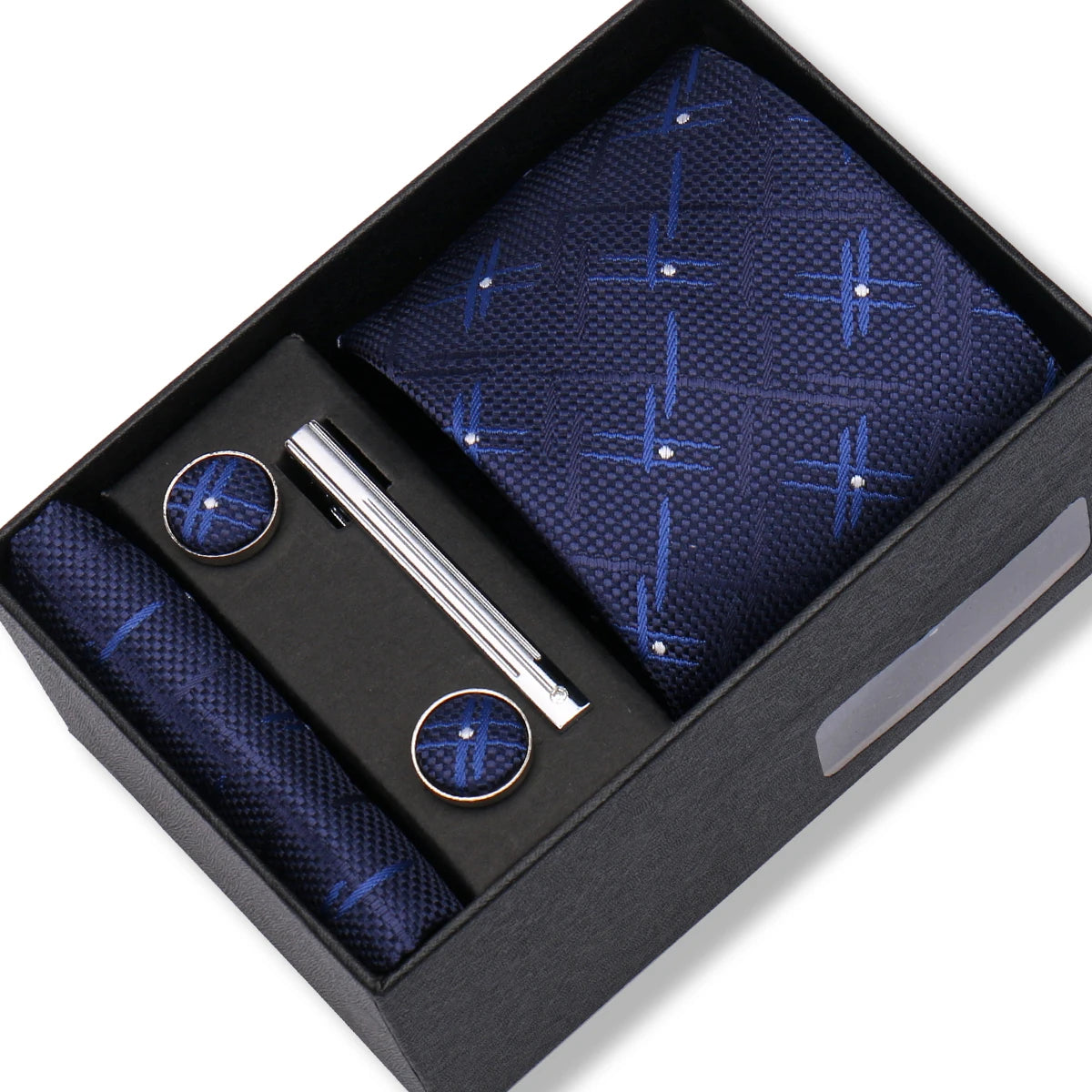 Slipsset herr 8 cm – jacquard slips, näsduk, manschettknappar & slipsnål