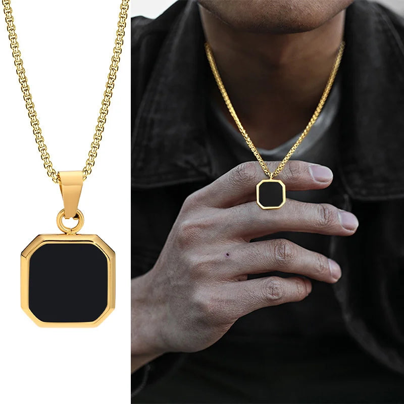 Halsband herr fyrkantigt hänge – geometrisk design i rostfritt stål