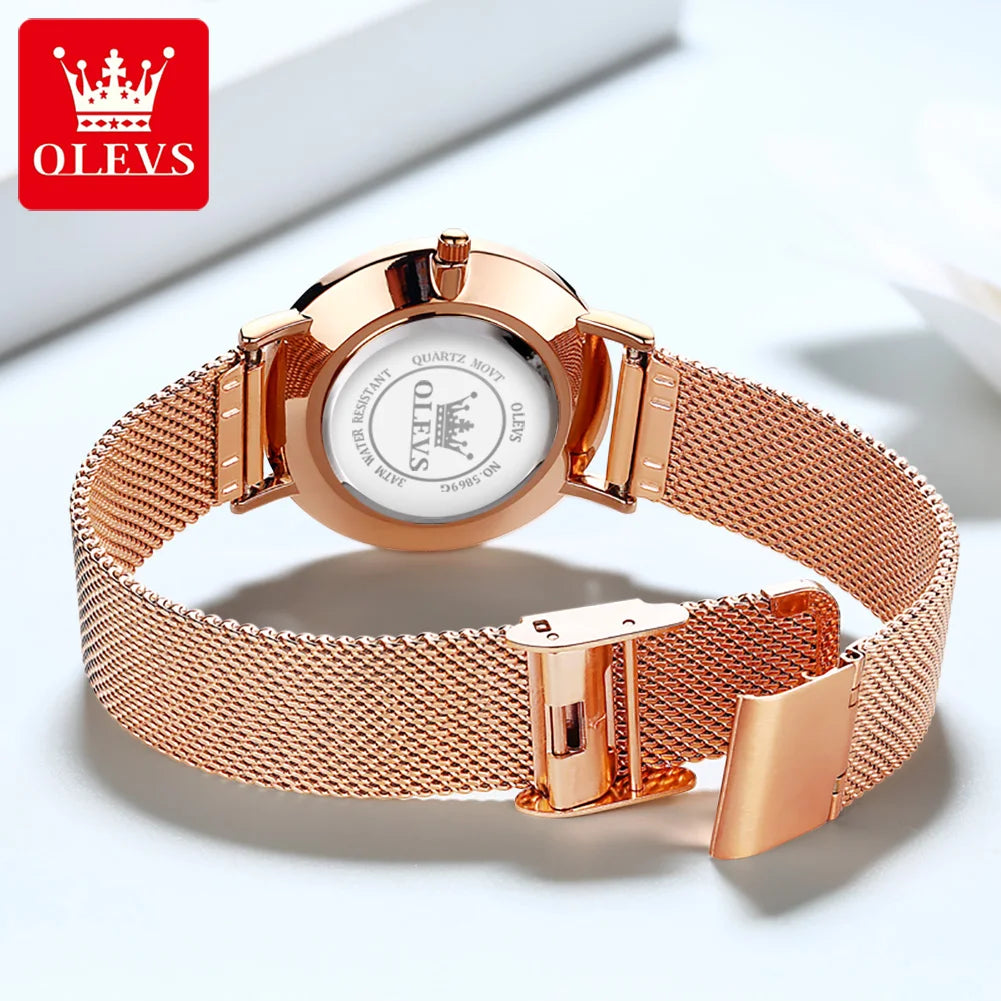 Damklocka OLEVS Quartz Roséguld Set