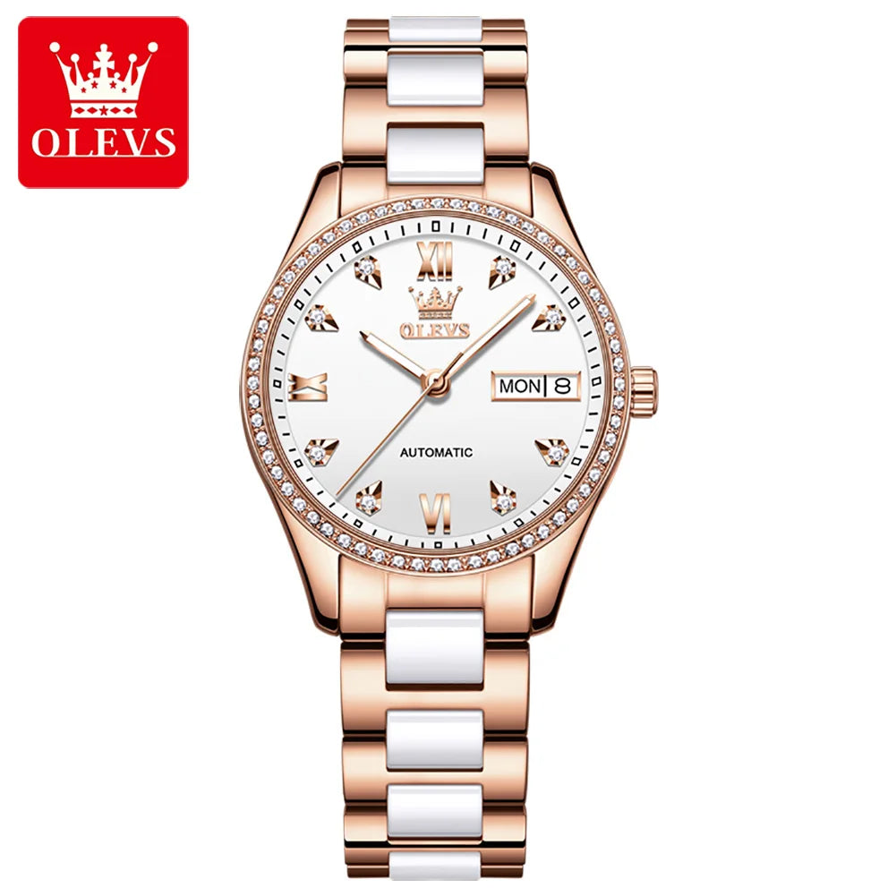 OLEVS 6637 Automatisk Damklocka – mekanisk klocka med keramiskt armband
