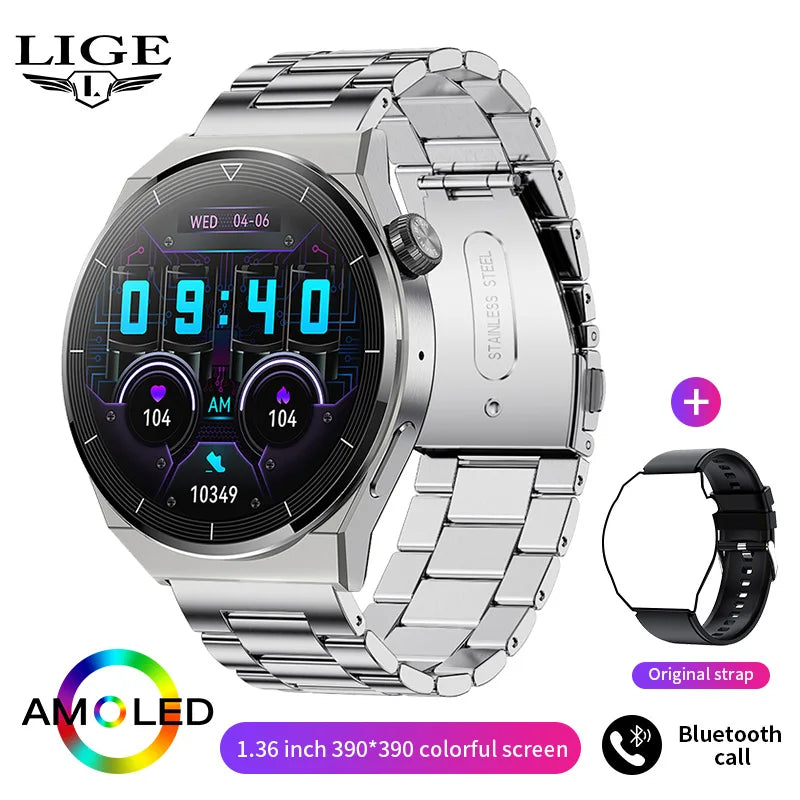 LIGE NFC Smartwatch 1.36” – AMOLED & trådlös laddning