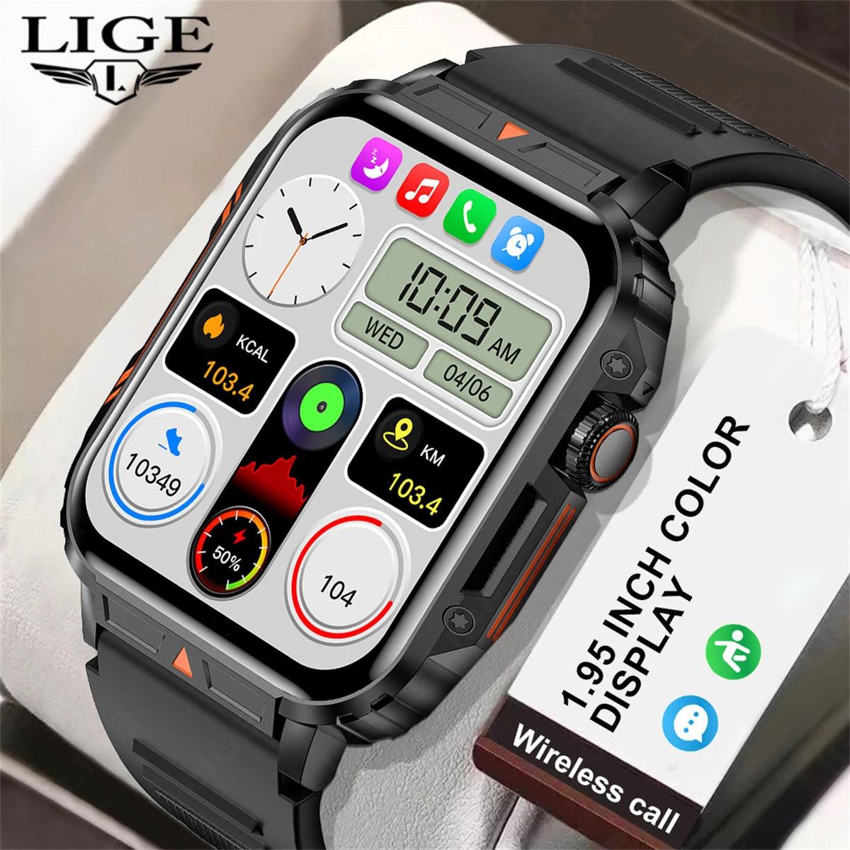 LIGE Smartwatch 1.95” – Bluetooth-samtal & fitness