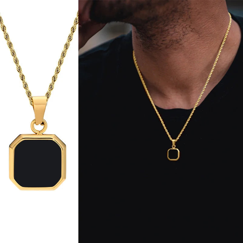 Halsband herr fyrkantigt hänge – geometrisk design i rostfritt stål