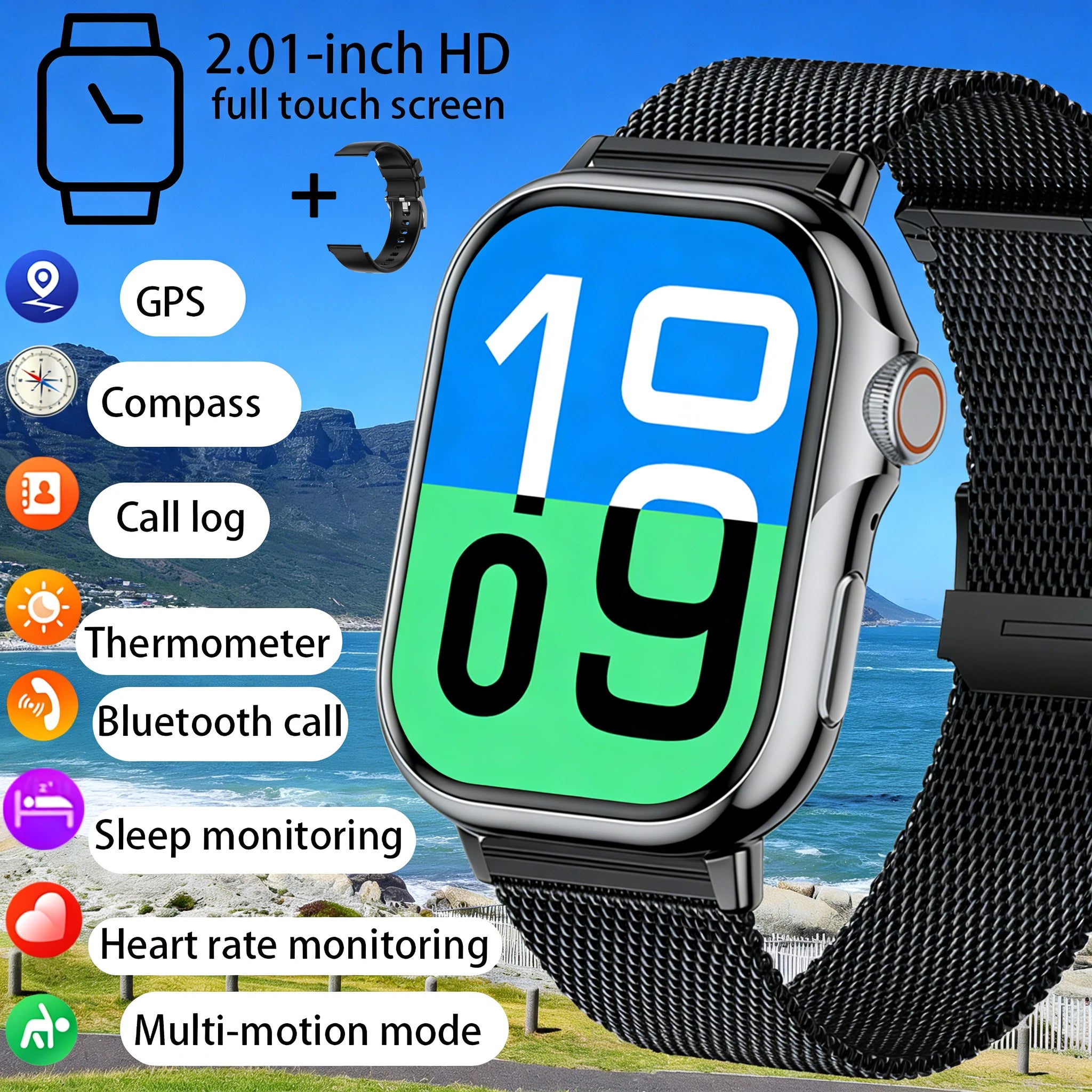 Smartwatch 2.01” HD – Bluetooth-samtal & stor skärm