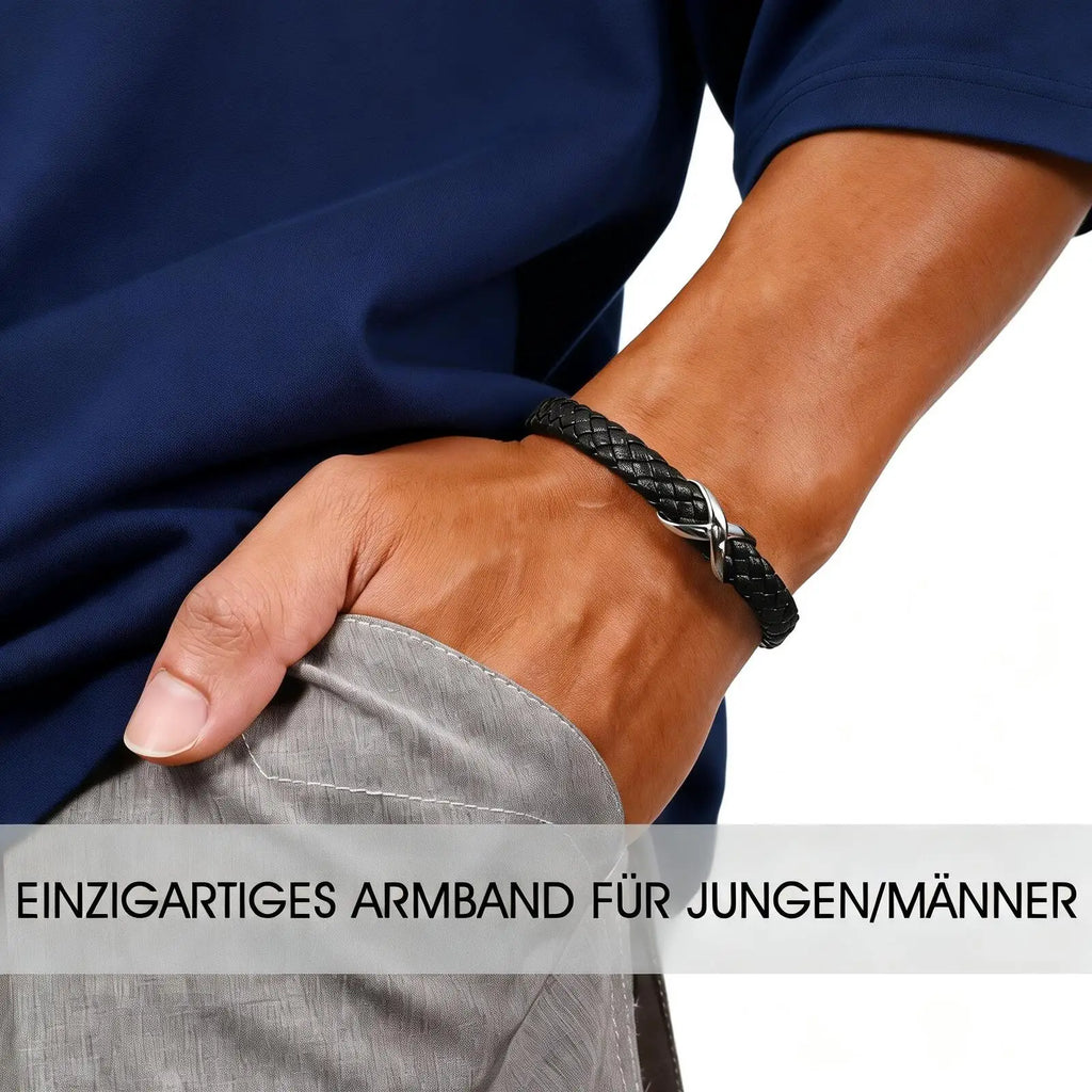 Infinity läderarmband herr – svart & rostfritt stål