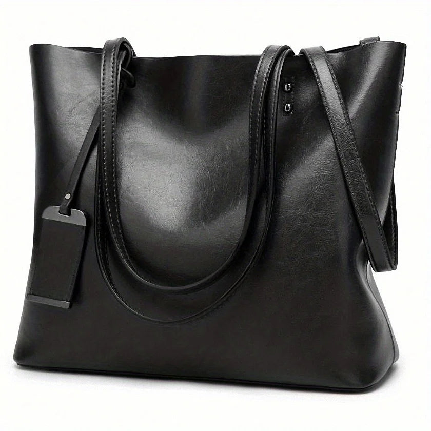 Tote bag dam i retro PU-läder – arbetsväska med laptopfack