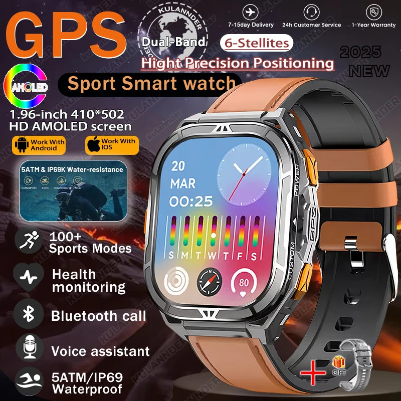 GPS Smartwatch Militärstil – 1.96” AMOLED & 10ATM vattentät