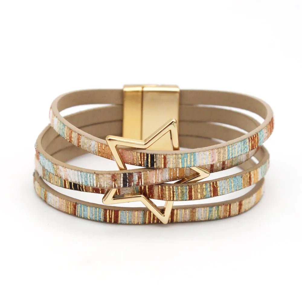 Brett flätat läderarmband för dam