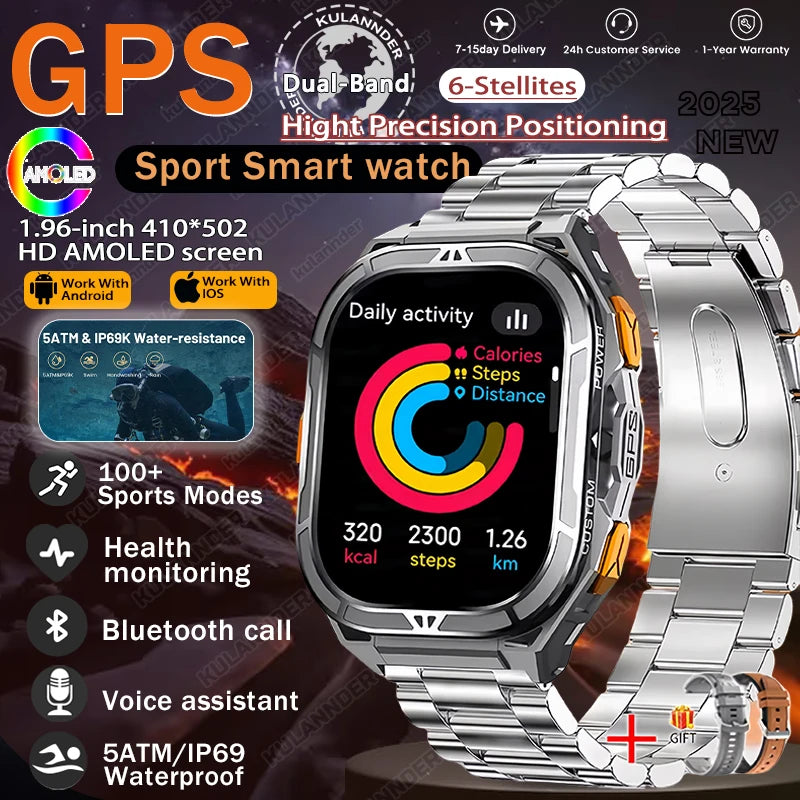 GPS Smartwatch Militärstil – 1.96” AMOLED & 10ATM vattentät
