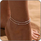 Fotlänk dam set guld/silver – multilayer pärlor