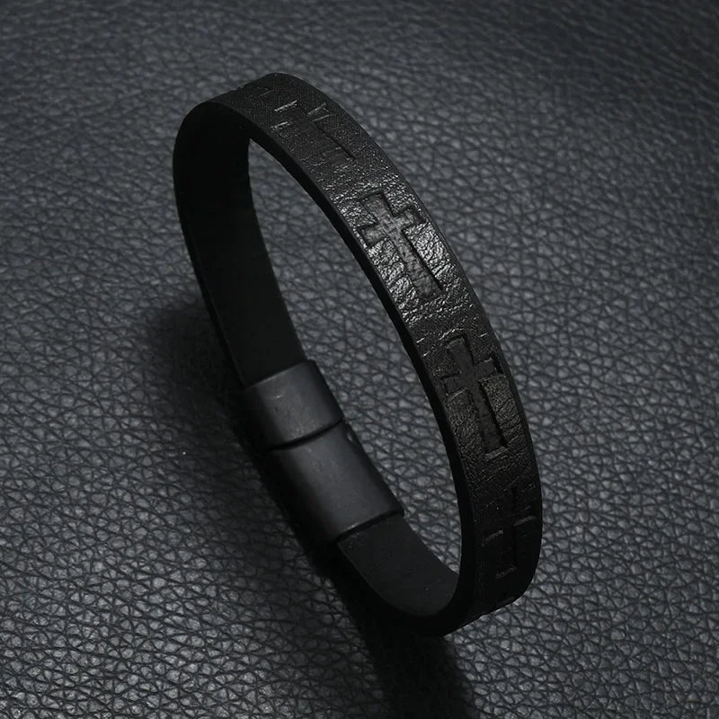 Läderarmband kors – retro armband med magnetlås