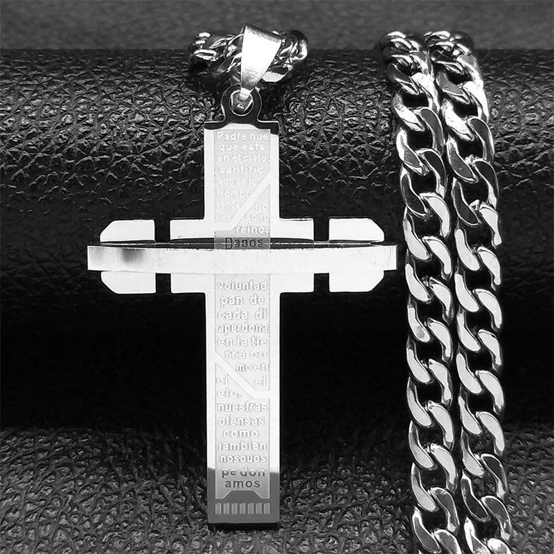 Herr halsband med kors – lång guldfärgad kedja i rostfritt stål