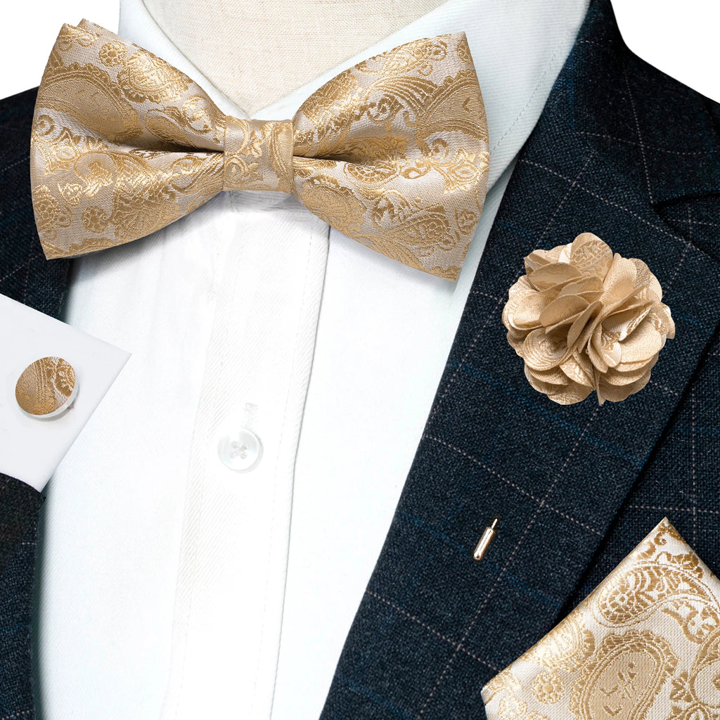 Flugset i siden – paisley med manschettknappar & brosch