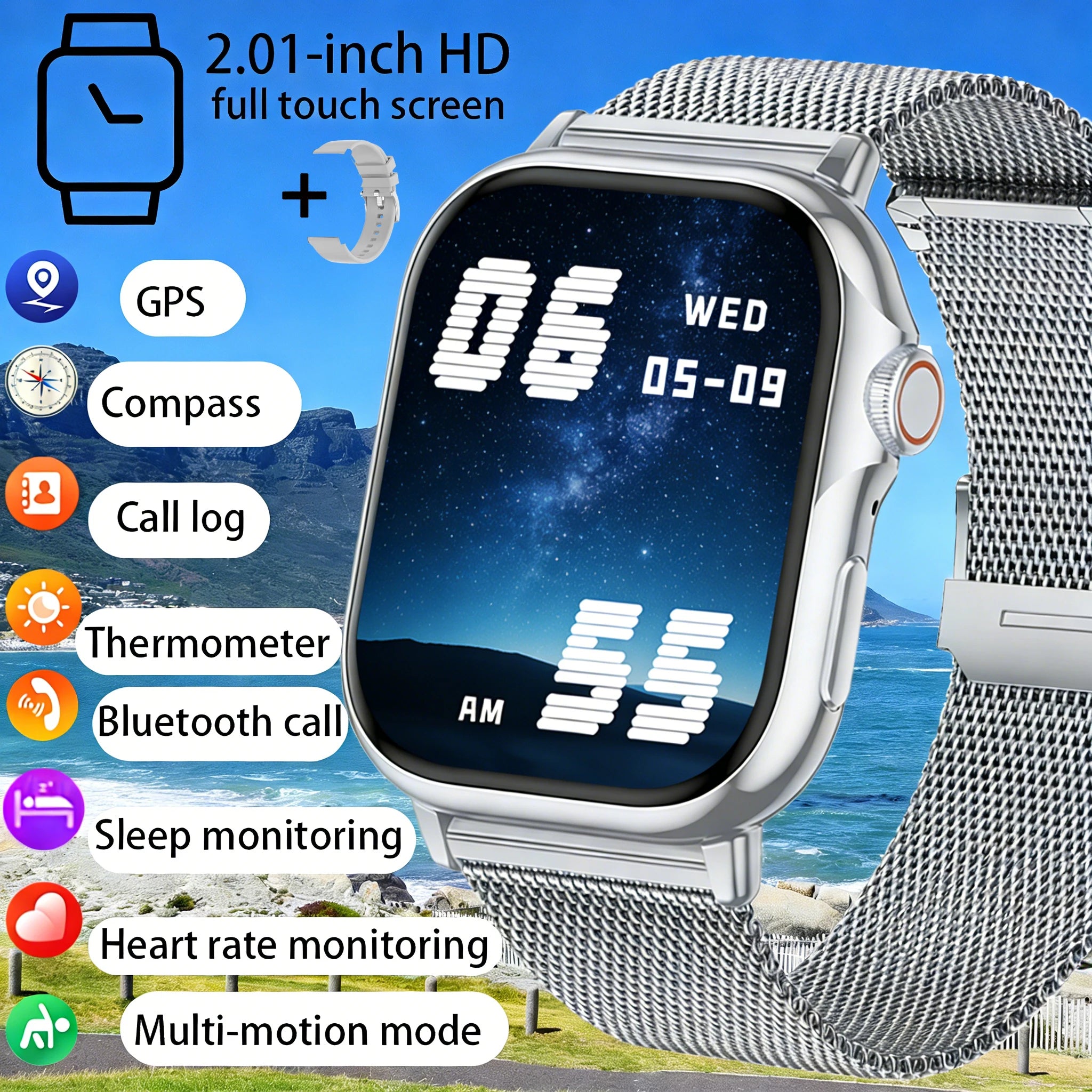Smartwatch 2.01” HD – Bluetooth-samtal & stor skärm