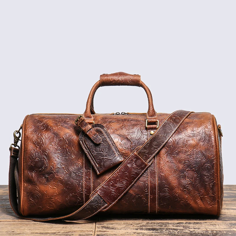 Resväska i äkta läder herr – vintage duffel bag i kohud