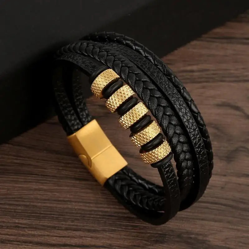 Handflätat läderarmband för män – Klassisk multilagerdesign med magnetlås